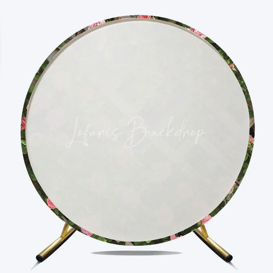 Lofaris Pink Rose Garden Lattice Round Backdrop Spring Floral Wooden Fence Photography Background for Party