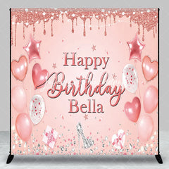 Lofaris Pink Rose Gold Glitter Happy Birthday Custom Backdrop Elegant Balloons Diamonds High Heel Party Decor