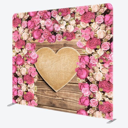 Lofaris Pink Rose Wooden Heart Wedding Pillow Cover Backdrop