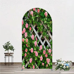 Lofaris Pink Roses on White Trellis Arch Backdrop Floral Garden Fence Wedding and Bridal Shower Photography Background