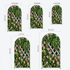Lofaris Pink Roses on White Trellis Arch Backdrop Floral Garden Fence Wedding and Bridal Shower Photography Background