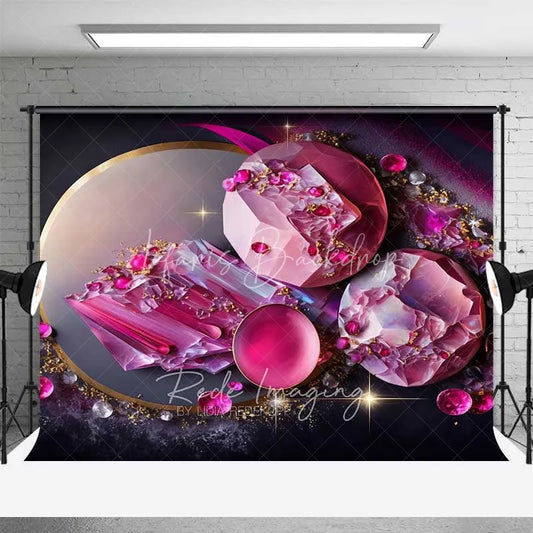 Lofaris Pink Round Crystal Gems and Gold Rings Backdrop Abstract Art Photography Background Modern Event Decor