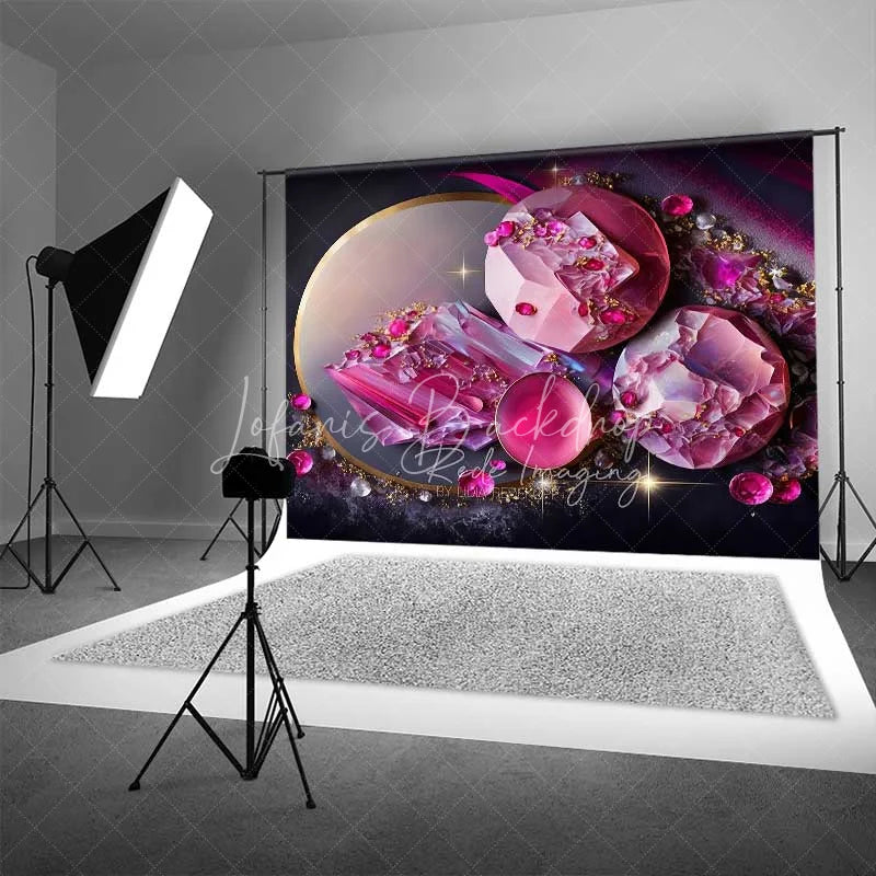 Lofaris Pink Round Crystal Gems and Gold Rings Backdrop Abstract Art Photography Background Modern Event Decor