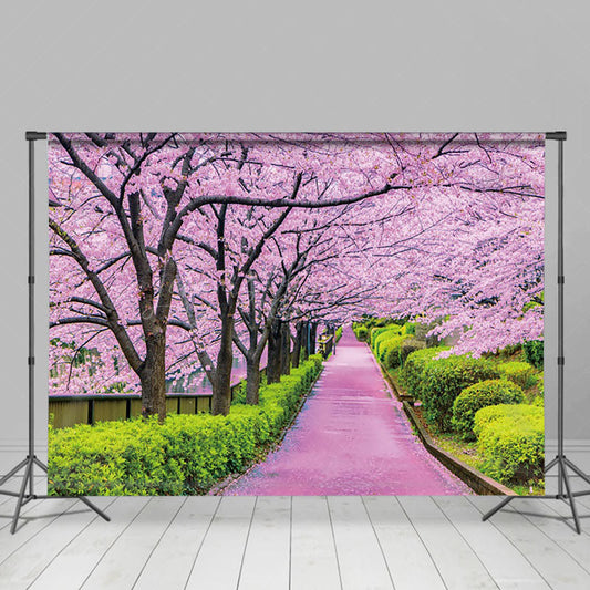 Lofaris Pink Sakura Garden Greenery Path Spring Backdrop