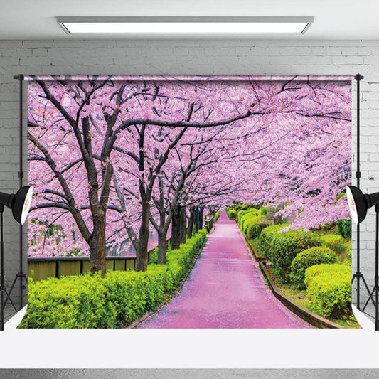Lofaris Pink Sakura Garden Greenery Path Spring Backdrop