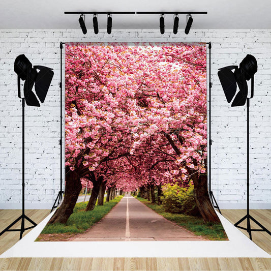 Lofaris Pink Sakura Lined Road Sweet Spring Scenery Backdrop