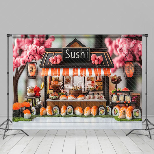 Lofaris Pink Sakura Tree Sushi Store Cake Smash Backdrop