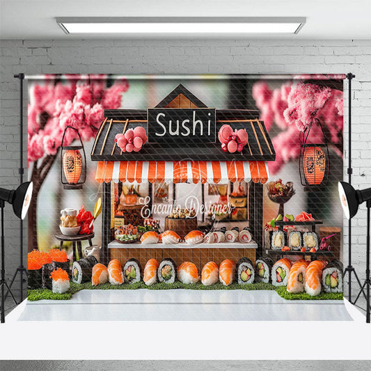 Lofaris Pink Sakura Tree Sushi Store Cake Smash Backdrop