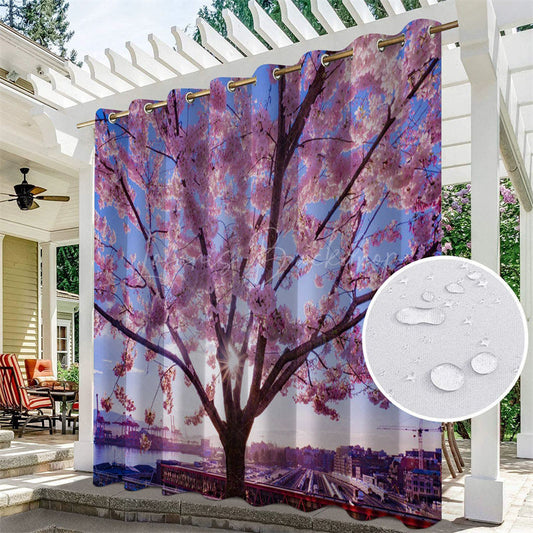 Lofaris Pink Sakura Waterproof Pattern Outdoor Curtains For Porch