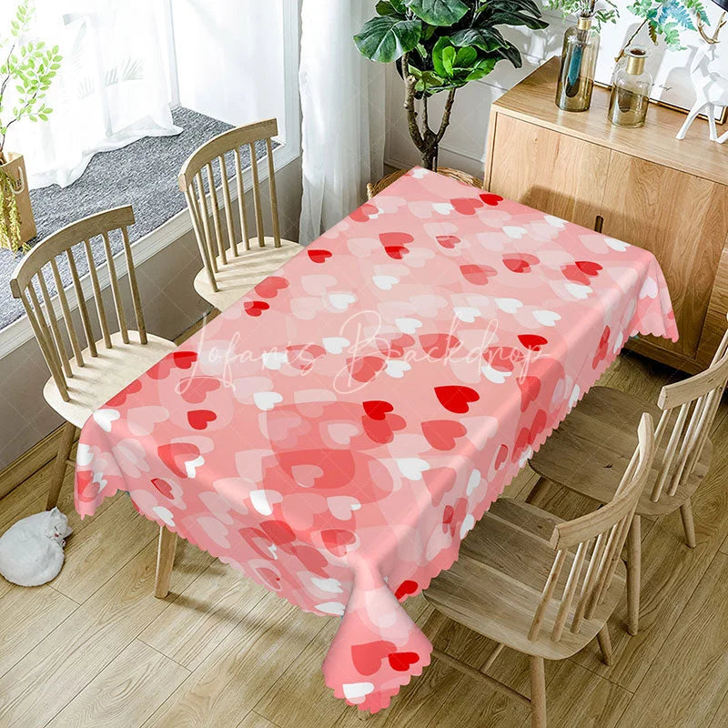 Lofaris Pink Scattered Heart Rectangle Tablecloth Soft Pastel Love Pattern Dreamy Valentine Kitchen Decor