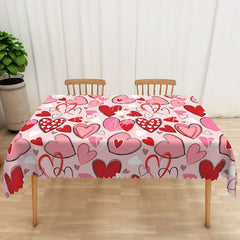 Lofaris Pink Scribble Heart Rectangle Tablecloth Sketchy Love Art Table Cover Modern Valentine Day Party Decor