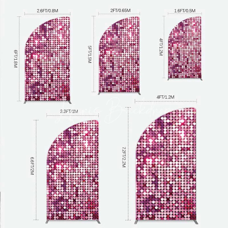 Lofaris Pink Sequin Half Moon Arch Backdrop Magenta Glitter Texture Photography Background for Party