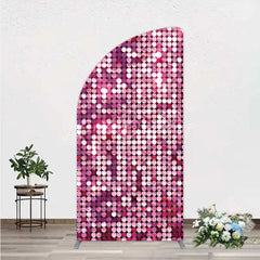 Lofaris Pink Sequin Half Moon Arch Backdrop Magenta Glitter Texture Photography Background for Party