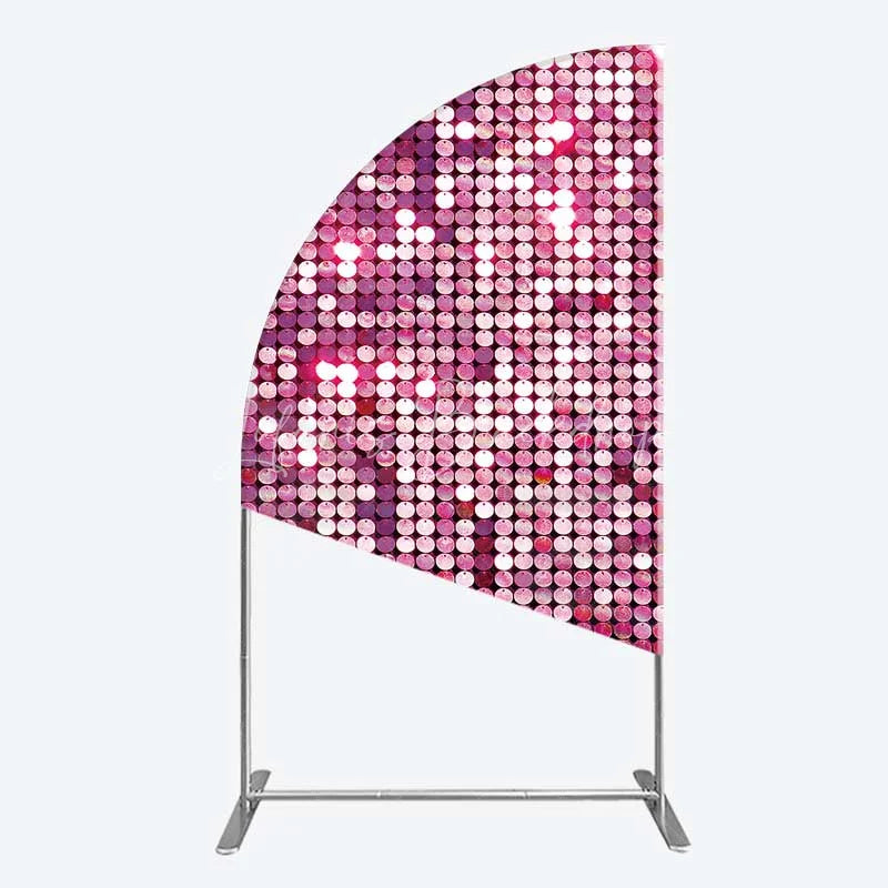 Lofaris Pink Sequin Half Moon Arch Backdrop Magenta Glitter Texture Photography Background for Party