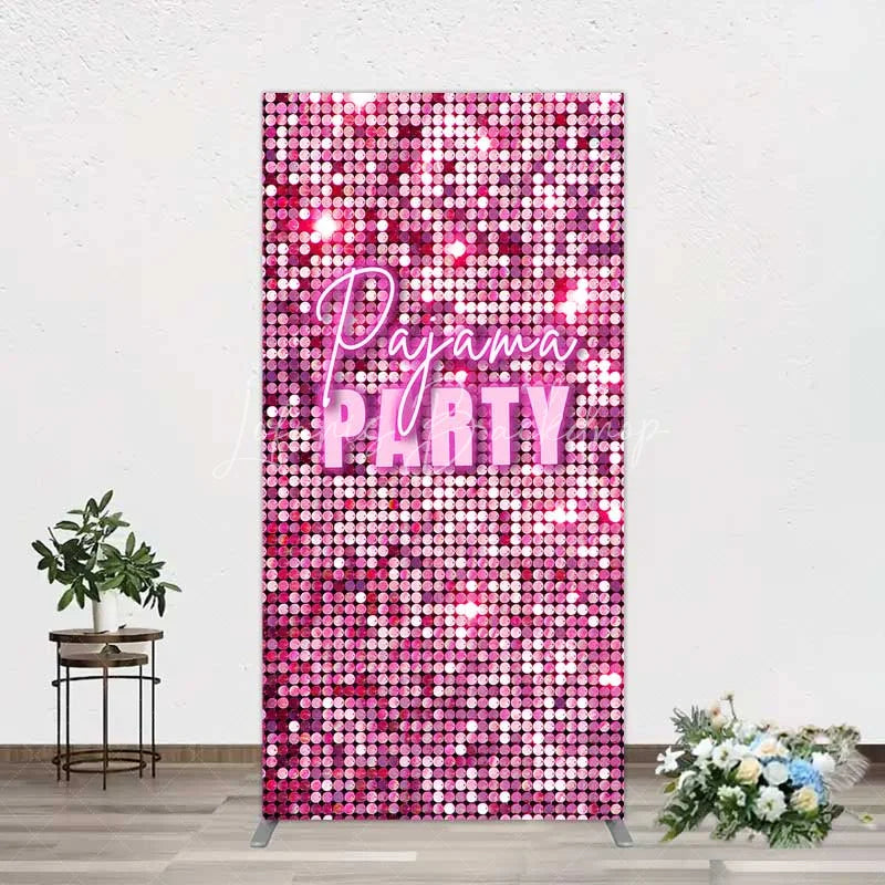 Lofaris Pink Sequin Pajama Party Rectangle Backdrop Glitter Girls Sleepover Photography Background