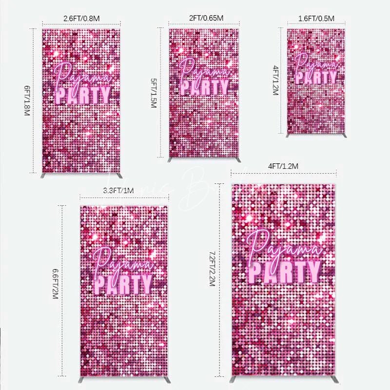 Lofaris Pink Sequin Pajama Party Rectangle Backdrop Glitter Girls Sleepover Photography Background