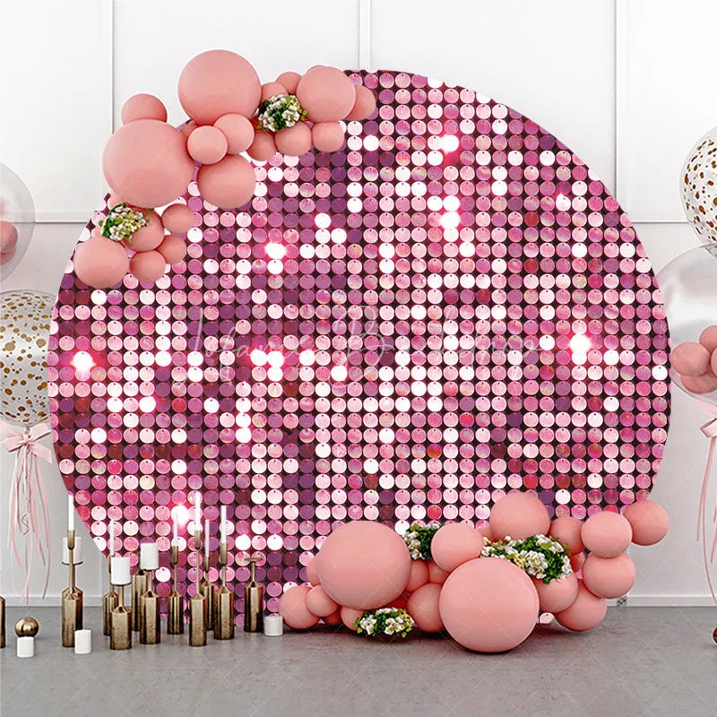 Lofaris Pink Sequin Round Backdrop Sparkle Glitz Photography Background for Wedding and Birthday