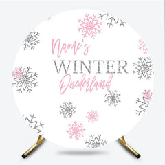 Lofaris Pink Silver Glitter Snowflake Round Backdrop Winter Onederland First Birthday Party Baby Shower Decor