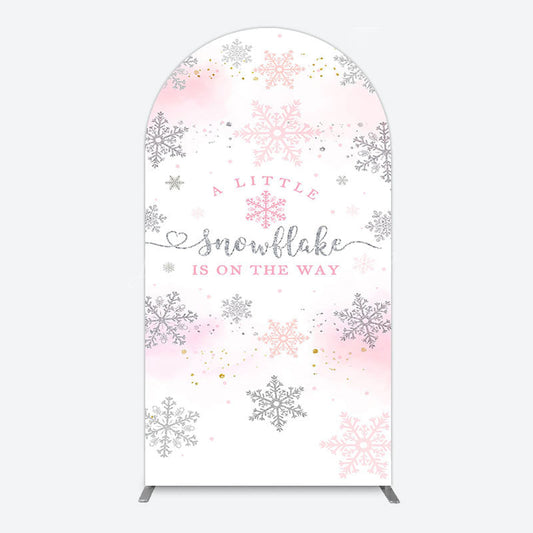 Lofaris Pink Silver Snowflake Baby Shower Arch Backdrop