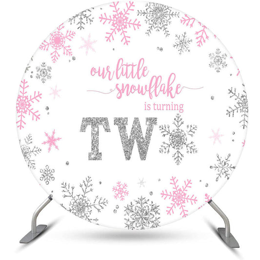 Lofaris Pink Silver Snowflake Round 2nd Birthday Backdrop