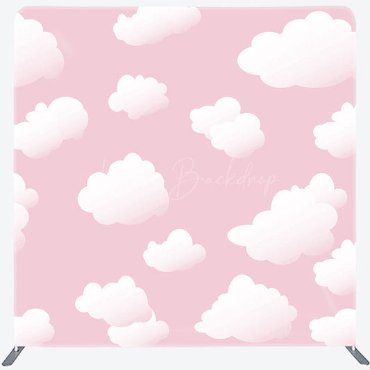 Lofaris Pink Sky Clouds Baby Shower Square Tension Backdrop