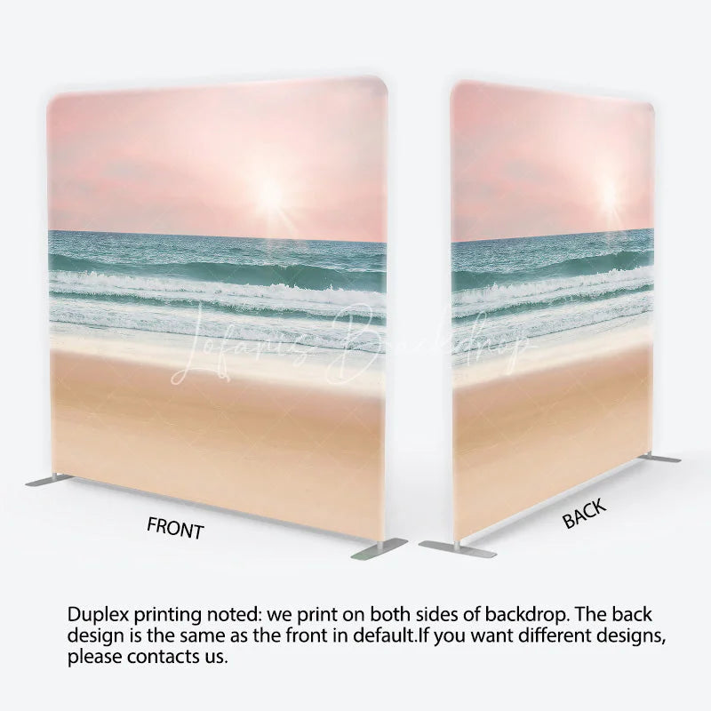 Lofaris Pink Sky Ocean Waves and Sandy Beach Square Double-Sided Backdrop Tranquil Summer Photography Prop
