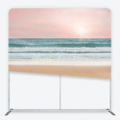 Lofaris Pink Sky Ocean Waves and Sandy Beach Square Double-Sided Backdrop Tranquil Summer Photography Prop