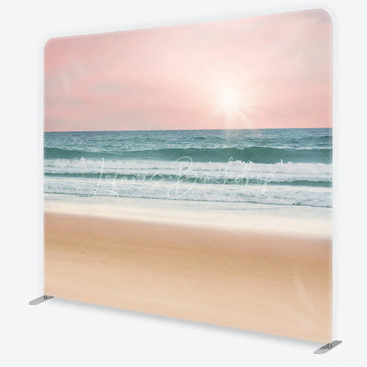 Lofaris Pink Sky Ocean Waves and Sandy Beach Square Double-Sided Backdrop Tranquil Summer Photography Prop