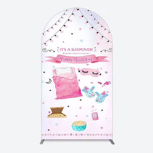 Lofaris Pink Sleepover Night Sweet Birthday Arch Backdrop