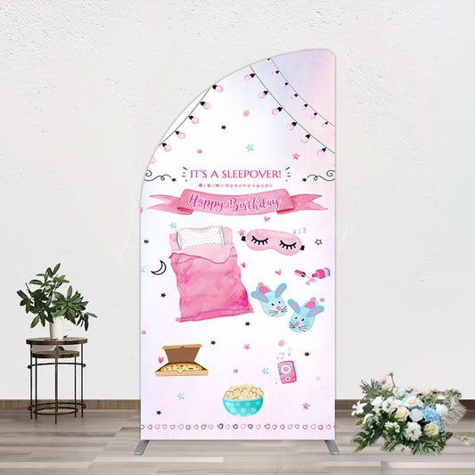 Lofaris Pink Sleepover Night Sweet Birthday Half Moon Arch Backdrop