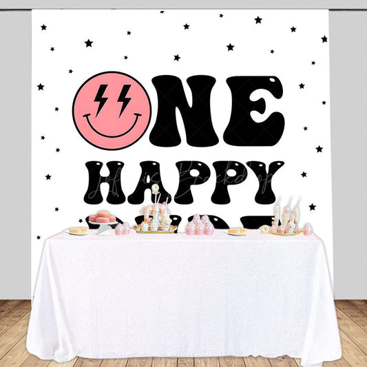Lofaris Pink Smiley Face One Happy Dude Birthday Backdrop