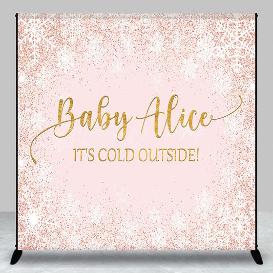 Lofaris Pink Snowflake Custom Name Baby Shower Backdrop