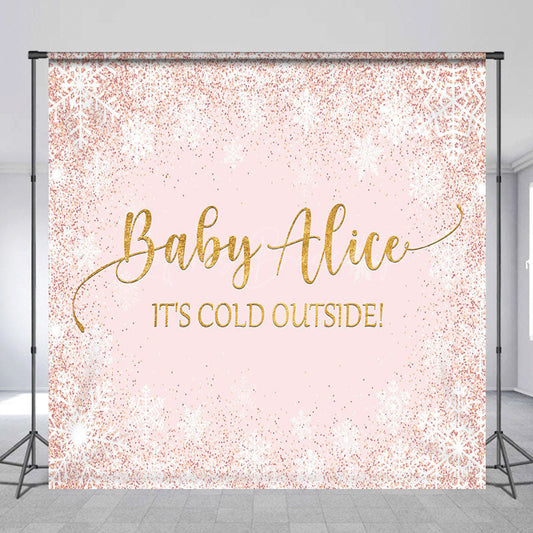 Lofaris Pink Snowflake Custom Name Baby Shower Backdrop