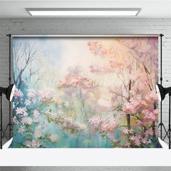 Lofaris Pink Spring Blossom Floral Backdrop Dreamy Forest Flower Tree Oil Painting Background Nature Photography Prop