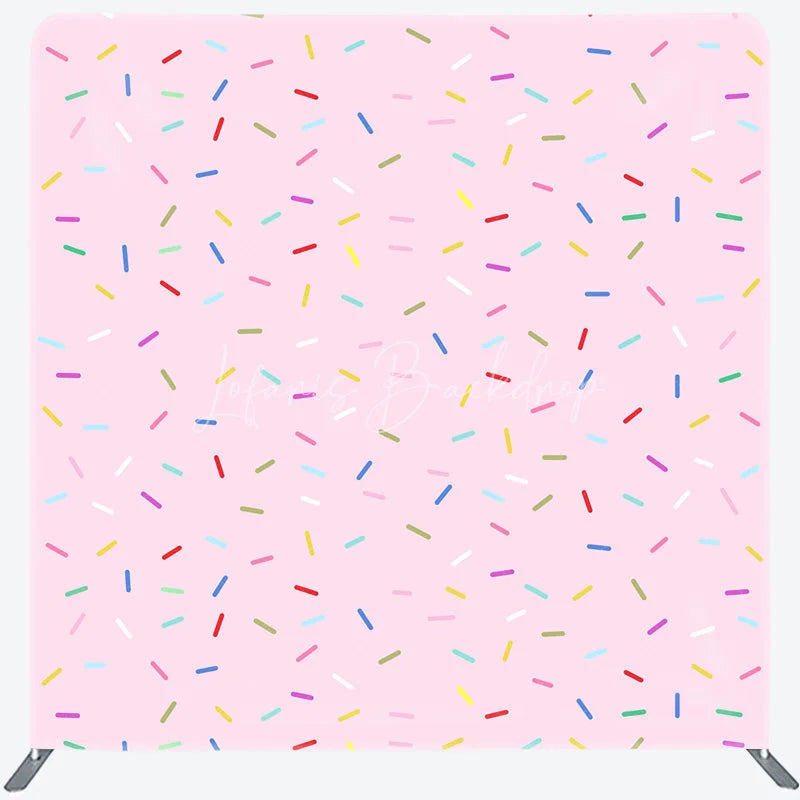 Lofaris Pink Sprinkles Double-Sided Tension Fabric Backdrop Fun Donut Party Theme Dessert Table Photo Booth Decor
