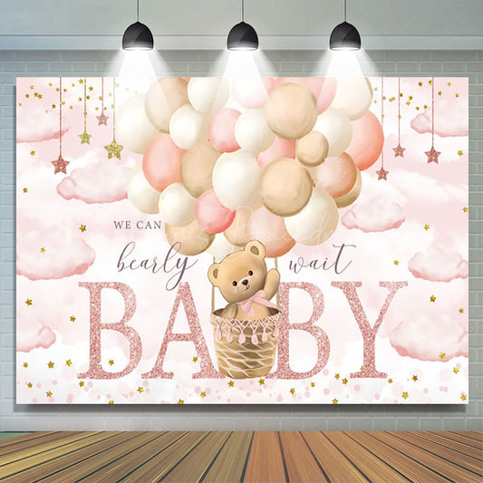 Lofaris Pink Starry Night Balloons Bear Baby Shower Backdrop