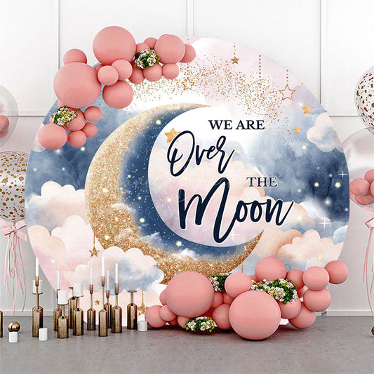 Lofaris Pink Starry Night Moon Round Baby Shower Backdrop