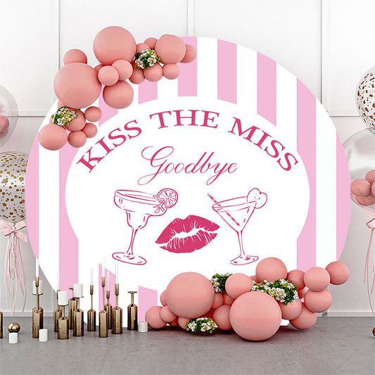 Lofaris Pink Stripe Kiss The Miss Round Bridal Shower Backdrop