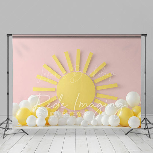 Lofaris Pink Sun Balloons Summer Cake Smash Photo Backdrop