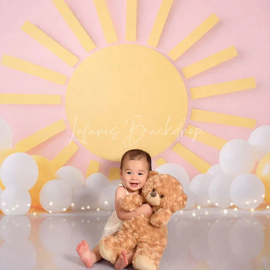 Lofaris Pink Sun Balloons Summer Cake Smash Sweep Backdrop