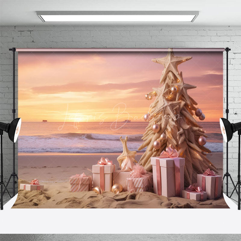 Lofaris Pink Sunrise Sky Beach Christmas In July Backdrop