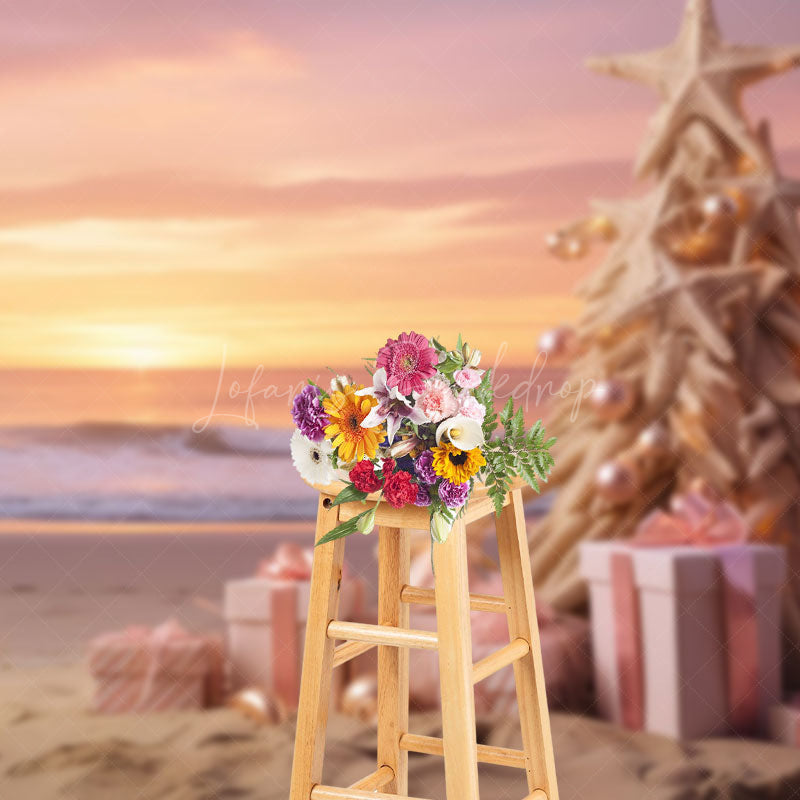 Lofaris Pink Sunrise Sky Beach Christmas In July Backdrop