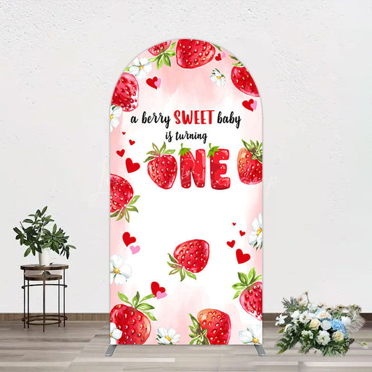 Lofaris Pink Sweet Berry Happy Firsty Birthday Arch Backdrop