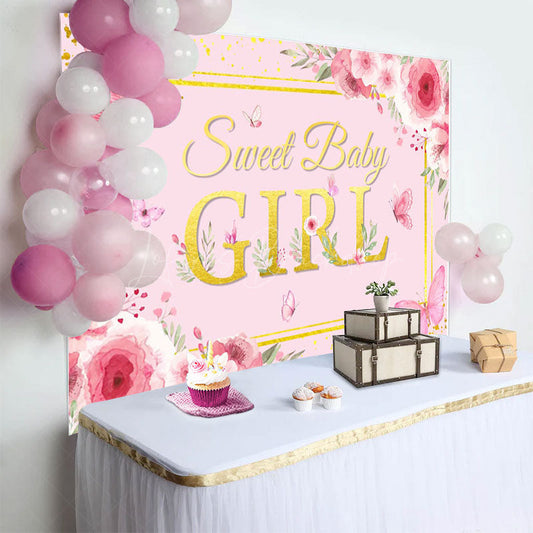 Lofaris Pink Sweet Butterfly Girl Baby Shower Backdrop