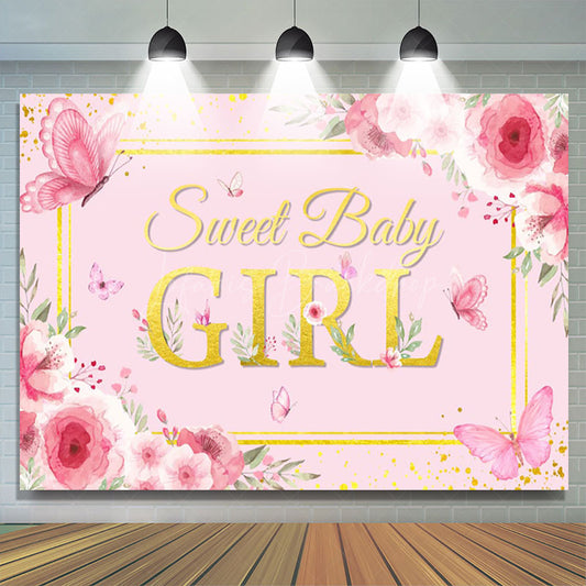 Lofaris Pink Sweet Butterfly Girl Baby Shower Backdrop