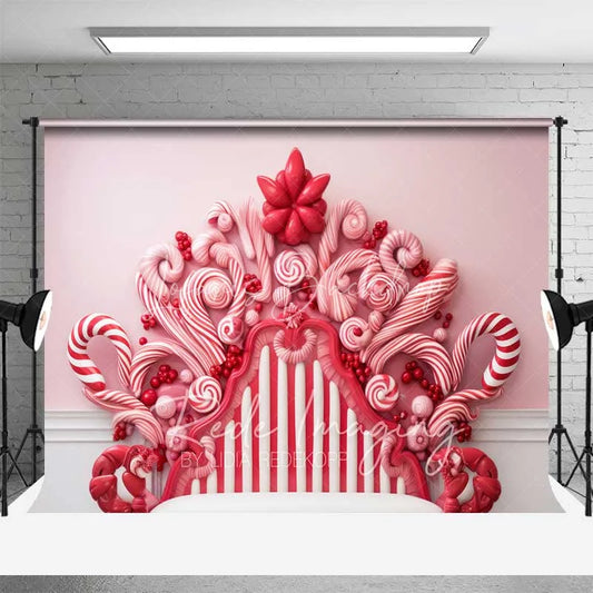 Lofaris Pink Sweet Fantasy Backdrop Candy Swirl Headboard Pastel Wall Christmas Bed Photo Background