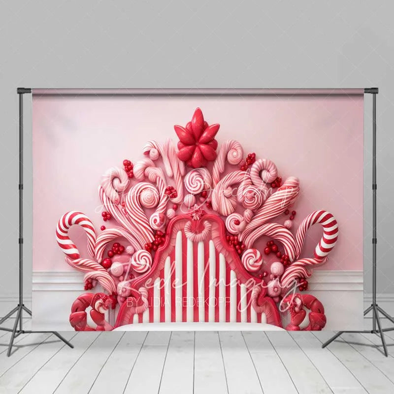 Lofaris Pink Sweet Fantasy Backdrop Candy Swirl Headboard Pastel Wall Christmas Bed Photo Background