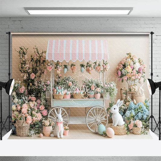 Lofaris Pink Trolley Rabbit Eggs Floral Easter Backdrop