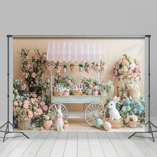Lofaris Pink Trolley Rabbit Eggs Floral Easter Backdrop