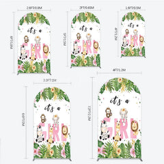 Lofaris Pink Tropical Jungle Animals It’s a Girl Arch Backdrop Kit Safari Elephant Giraffe Zebra Lion for Baby Shower Party